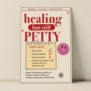 Healing But Still Petty Printable Wall Art, Funny Therapy Wall Art Decor, Mental Health Decor, Dopamine Decor, Instant Download
