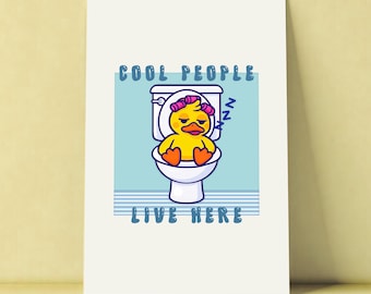 Lámina decorativa de pato dormilón para imprimir, decoración divertida para el baño, estampado de pato adorable, póster original para el autocuidado, descarga digital, regalo.