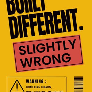 Funny typography printable wall art featuring bold yellow design, warning label graphic, sarcastic humor quote, and trendy dopamine decor style.
