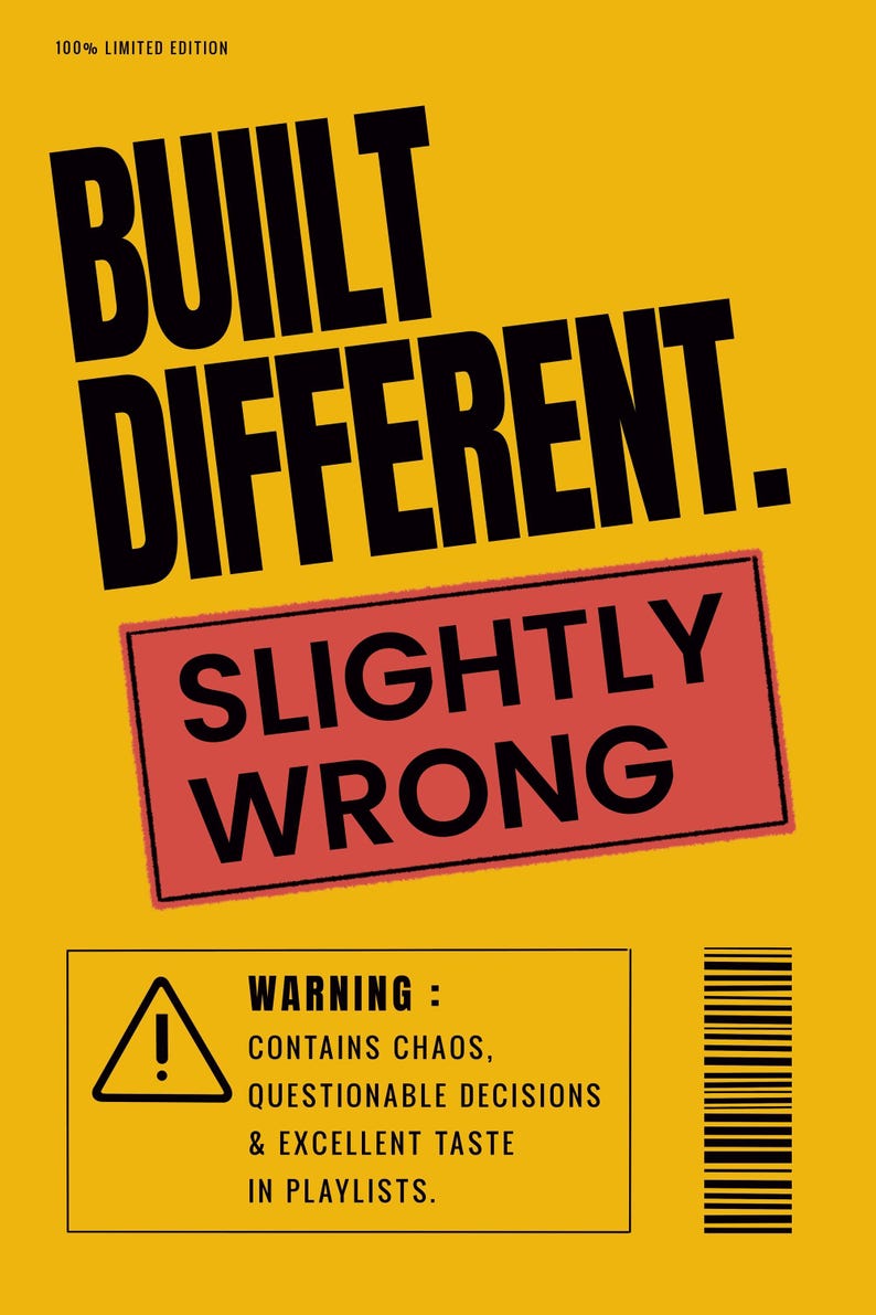 Funny typography printable wall art featuring bold yellow design, warning label graphic, sarcastic humor quote, and trendy dopamine decor style.