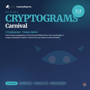 Carnival Mardi Gras Cryptograms | 4 Puzzles, Answer Key (PDF Download)