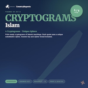 Islamische Kryptogramme | 4 druckbare Rätsel mit Lösungsblatt | Aktivität zu den Weltreligionen | Klassen 8–12 (PDF)