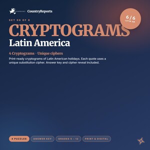 Latin American Holidays Cryptograms | 4 Puzzles, Unique Ciphers (PDF Download)