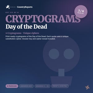 Day of the Dead Cryptograms | 4 Printable Puzzles with Answer Key | Holidays Around World Activity | Grades 8-12 PDF
