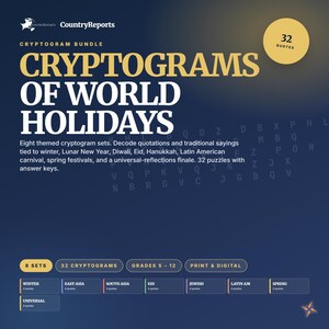 World Holidays Cryptogram Puzzles | 32 Printable Quotes (PDF Download)