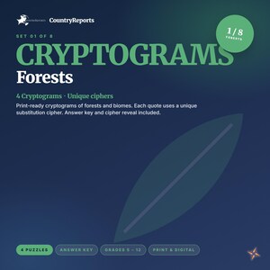 Forests Biomes Cryptogram Puzzles, Nature Quotes, Grades 5-12 (PDF Download)