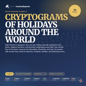 Holidays Around World Cryptogram Puzzles | 32 Global Celebration Quotes (PDF Download)