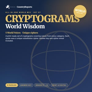 World Wisdom Cryptogram Puzzles | 5 Quotes, Unique Ciphers (Print & Digital)
