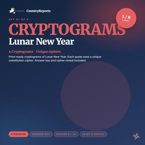 Lunar New Year Cryptograms | 4 Unique Substitution Ciphers (PDF Download)