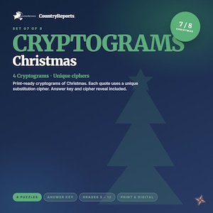 Christmas Cryptograms | 4 Printable Puzzles with Answer Key | Holidays Around World Activity | Grades 8-12 PDF