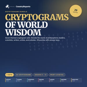 World Wisdom Cryptogram Puzzles | 29 Famous Quotes, 7 Themed Sets (Digital Download)