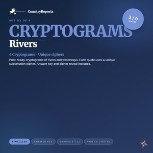 Rivers Cryptogram Puzzles | World Geography Activity | Grades 8-12 (PDF Download)