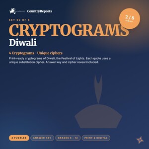 Diwali Cryptogram Puzzles • Festival of Lights Activity (Digital Download)