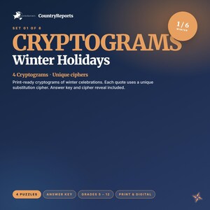 Winter Holidays Cryptograms | 4 Puzzles, Unique Ciphers (PDF Download)