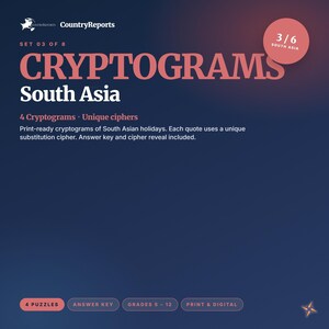South Asian Holidays Cryptograms | 4 Printable Puzzles, Answer Key (PDF)