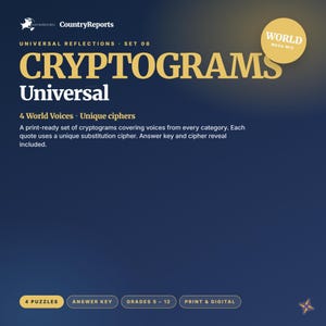 Universal Celebration Cryptograms | 4 World Quotes Puzzles (PDF Download)
