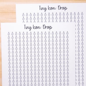 Tiny Icon: Drop Water Hydrate Liquid Period Tracker Doodle Functional Sticker Sheet 5 mm Square Bujo Line Art Style