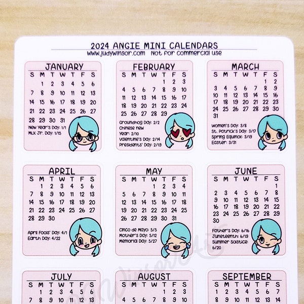2024 Calendars Mini Planner Sticker Sheet Angie Bujo January February March April May June July August September October November December