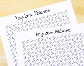 Tiny Icon: Medicine Pill Doodle Functional Sticker Sheet 5 mm Square Email Bujo Cute Line Art Style