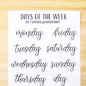 Planificateur de journées en feuille d'autocollants Jours de la semaine Bujo calligraphie dimanche lundi mardi mercredi jeudi vendredi samedi dimanche week-end