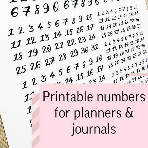 Numbers and Dates Bouncy Calligraphy Printable Instant Digital Download PDF Bullet Journal Planner Bujo