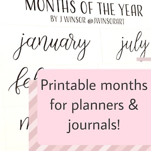 Monate des Jahres Headers Bouncy Kalligraphie Printable Sofortiger Digitaler Download PDF Journal Planer Bujo