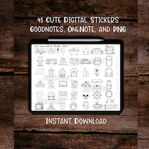 Cute Digital Stickers B&W Goodnotes OneNote Instant Digital Download PDF Journal Planner Bujo