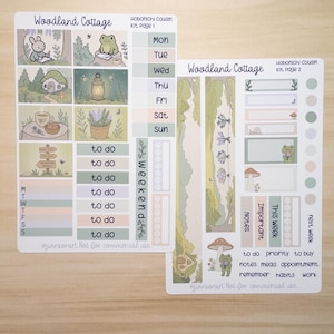 Kit de adesivos para primos de Hobonichi, Woodland Cottage - Adesivos para planejador florestal Cottagecore para distribuição semanal, estética fofa e natural