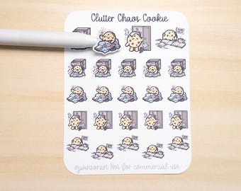 Clutter Chaos Cookie Sticker Sheet – Cute Messy Room Planner Stickers for Hobonichi, Bullet Journal, Scrapbooking
