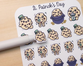 St. Patrick's Day Deco Planner Sticker Sheet Cute Kawaii Art Cookie Shamrock Gold Leprechaun Hat Luck O The Irish Ireland Lucky Charm