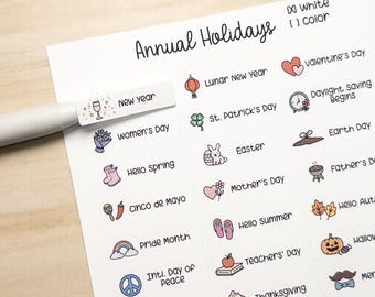 Global Holidays Sticker Sheet – Hobonichi Cousin A5 or Weeks Planner Size – Annual Celebrations & Birthdays – White or Color Background