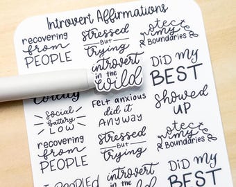 Adesivi con affermazioni per introversi: citazioni scritte a mano sulla salute mentale per planner, Hobonichi, Bullet Journal, sollievo dall'ansia, cura di sé