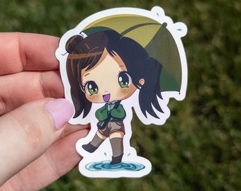 Leuke Chibi Sticker Anime Girl Vinyl 3 inch regenachtige dag