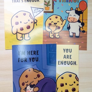 Trostkeks-Postkarten - Ermutigende illustrierte Karten - 3er Set + Lesezeichen Kawaii Süße Inspirierende Journal Karten