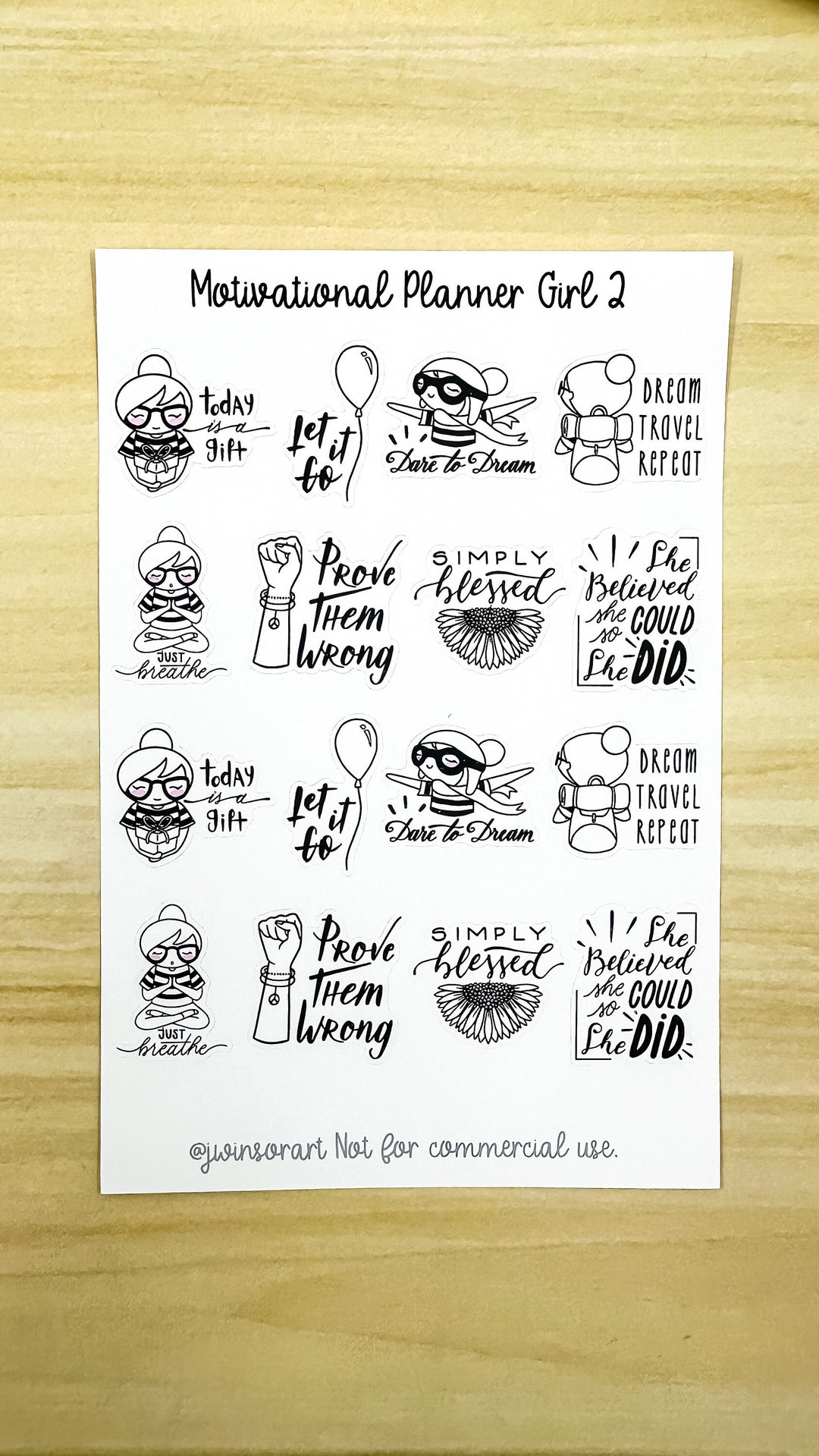 Motivational Planner Girl 2 Sticker Sheet Bujo Cute Kawaii Line Art ...
