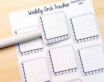 Weekly Grid Tracker Planner Sticker Sheet Hobonichi Cousin A5 Functional Hours Pages Mood Water Steps Monday Start Monochrome