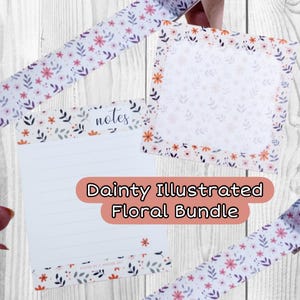 Dainty Illustrated Floral Stationery Bundle Washi Sticky Notes Notepad Memo Pad