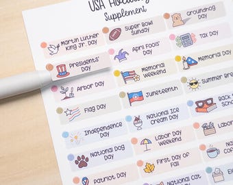 USA Holidays Supplement – Hobonichi Cousin A5 or Weeks Planner Size Sticker Sheet for Hobonichi (White or Color Background)