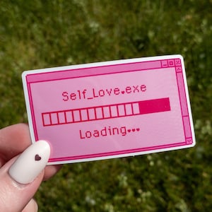 Self Love Loading Pegatina Retro Pink Hearts Vinilo Brillante 3 pulgadas