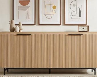 Credenza scanalata, mobile buffet a 4 ante, consolle da cucina dorata, mobile contenitore da 69 pollici