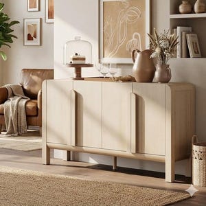 Large Sideboard Buffet Cabinet 63 Inch Curved Storage Console Coffee Bar Wine Cabinet