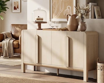 Large Sideboard Buffet Cabinet 63 Inch Curved Storage Console Coffee Bar Wine Cabinet