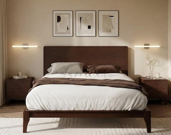 Bamboo Platform Bed Frame Mid Century Modern Bed With Headboard No Box Spring