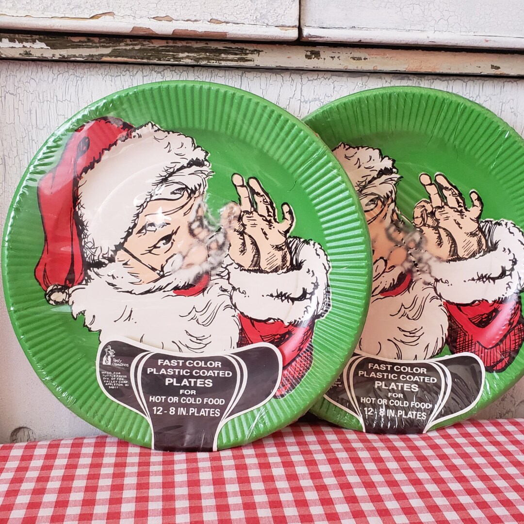 Vintage Santa Plastic Coated Paper Plates Christmas 1960s NOS Etsy