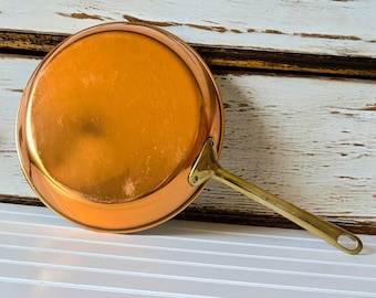 Vintage Solid Copper Skillet ODI Korea Frying Pan Brass Handle 10 inch