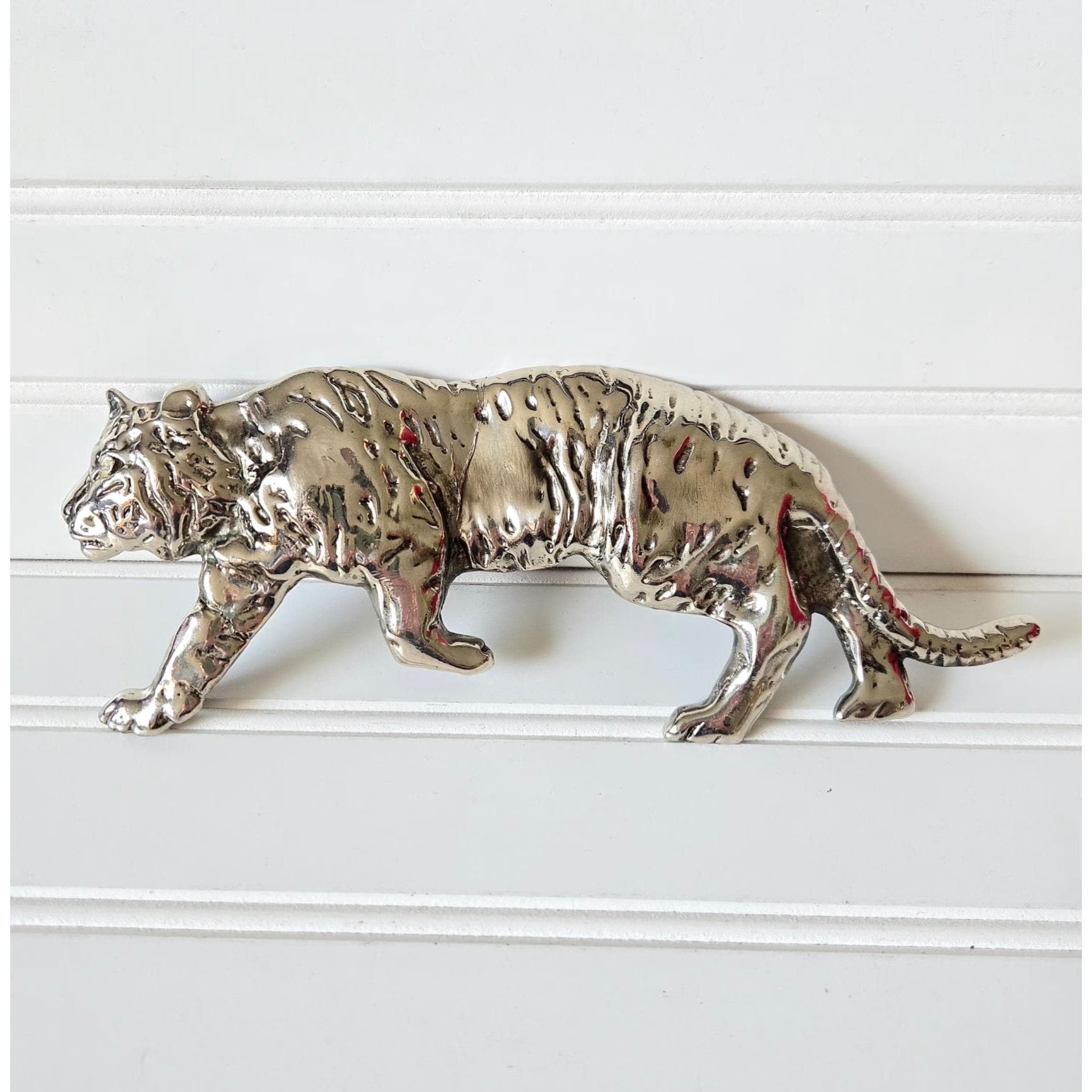 K. Baumann, Laloon Stalking Tiger Rhinestone Belt Buckle HTF Swarovski Crystal LALOON EXCLUSIVE 1980s Stalking Tiger Very Large Belt Buckle  main image 3