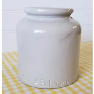 Vintage Lab Lagny Crock Jar Pottery Mustard Pot French Stoneware Storage