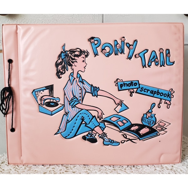 Vintage Pony Tail Scrap Book Pink Photo Album 1950s Teenager Girl Retro Teeny Bopper