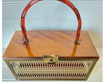 Vintage Purse Lucite Gold Metal Box Style