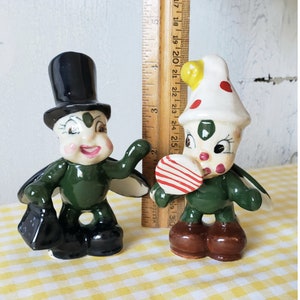 Vintage Anthropomorphic Bug Figurines Japan Cricket Winged Insect Doc Doctor Top Hat Lollipop Red Polkadot
